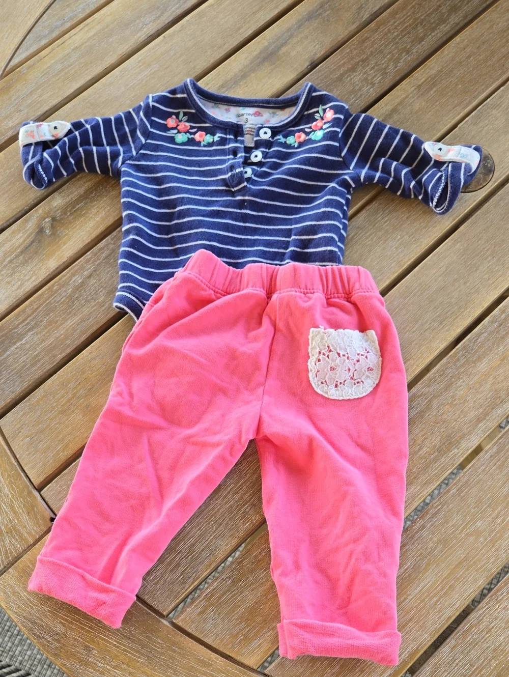 Carters girls pink 3 mo matching outfit set Lace Flowers Cotton Comfy Cute Cozy